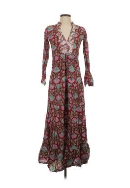 KLEED Floral Block Print Floral Red Kimono Inspired Maxi Dress S/M